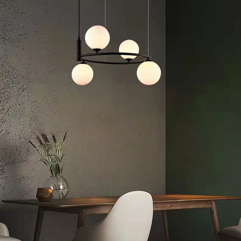 

2025 Nordic White Glass Chandeliers Parlor Restaurant Pendant Lamp Cord Adjustable Gold Black Metal G9 Bulb Home Deco