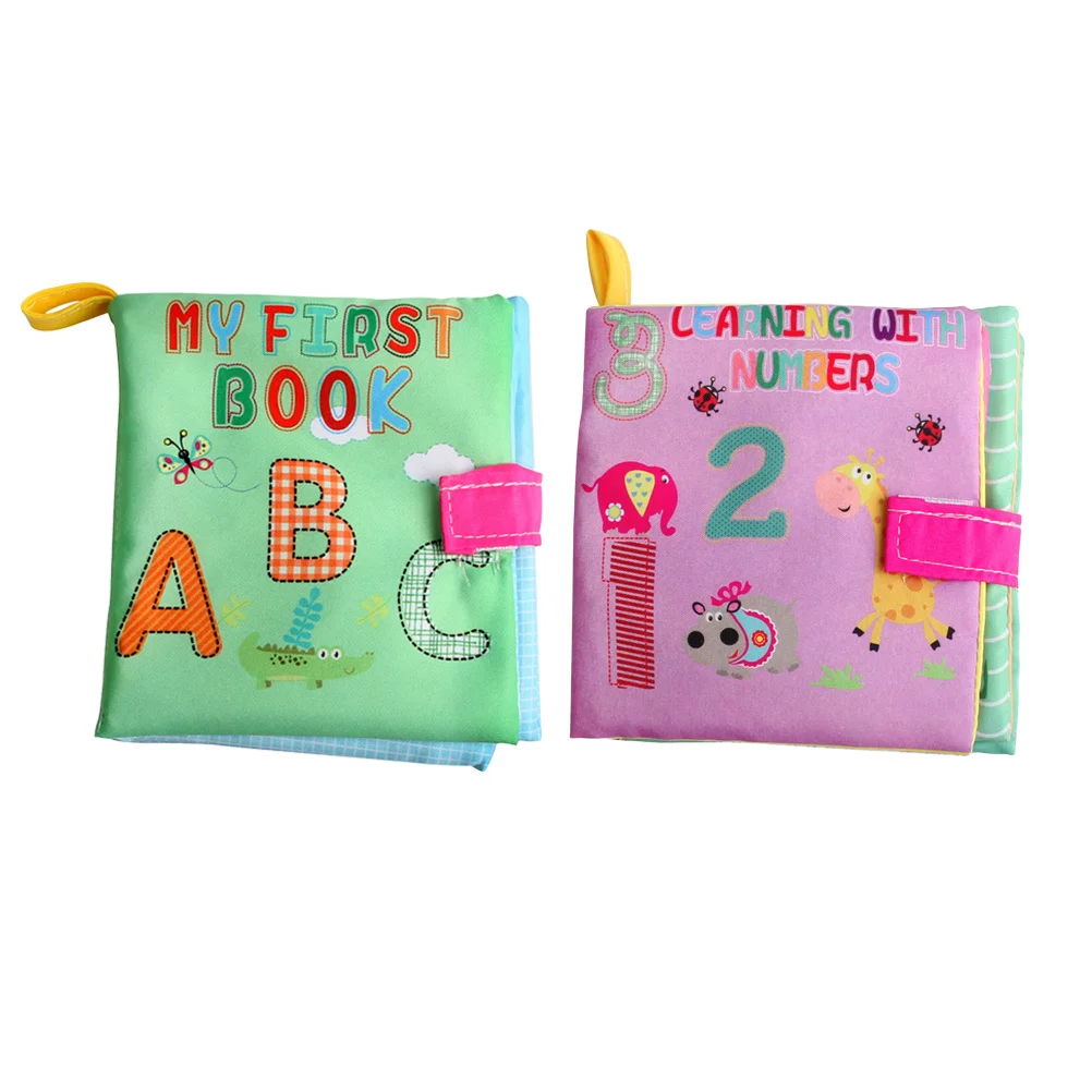 2 szt. Książeczki materiałowe dla niemowląt, edukacyjne, z tkaniny, z cyframi i literami, do nauki dla niemowląt, rozwój sensoryczny, nadające się do prania, lekkie, wczesna edukacja