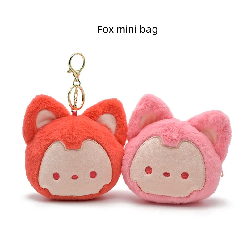 Cartoon Pink/red Sweet Little Fox Plush Toy Coin Purse Funny Animal Doll Headphone Storage Bag Children's Festival Birthday Gift