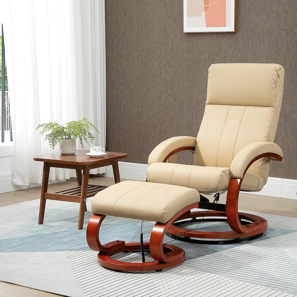 Recliner Chair with Ottoman, Electric Faux Leather Recliner with 10 Vibration Points and 5 Massage Mode, Reclining Chair with