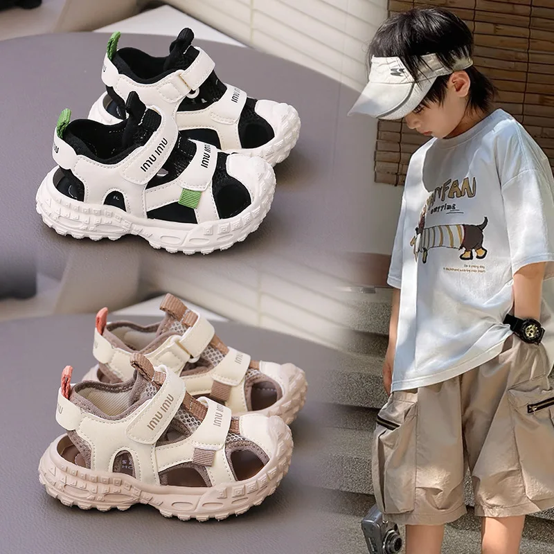 

2025 New Summer Children Sandals For Boys Mesh Breathable Kids Sport Shoes Soft Sole Fashion Toddler Boys Beach Sandals EU21-30
