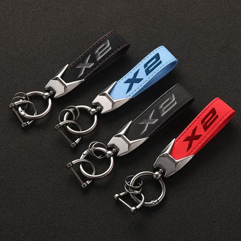 High Grade Suede Leather Car Keychain Key Rings 4S shop Custom Gift with bmw X2 3D logo For BMW X2 Car Accessories