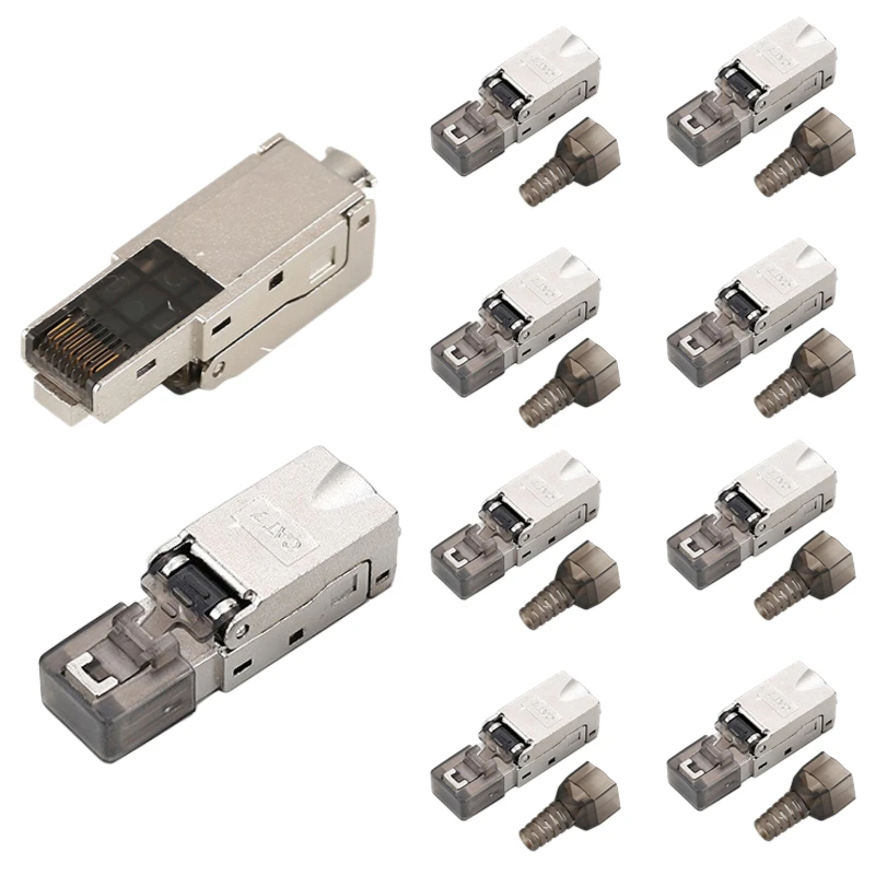 RJ45,8 p8c tool free CAT.7, cavo di rete adattatore perforato con testa in cristallo guscio in metallo in lega di zinco con coperchio protettivo