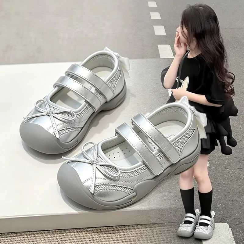 Gilrs Bow Mary Jane Shoes Shallow Kid Mesh Belt Hoop Loop Baby Kids Flat Shoe 2026 Summer Autumn Child Casual Trainers 23-37