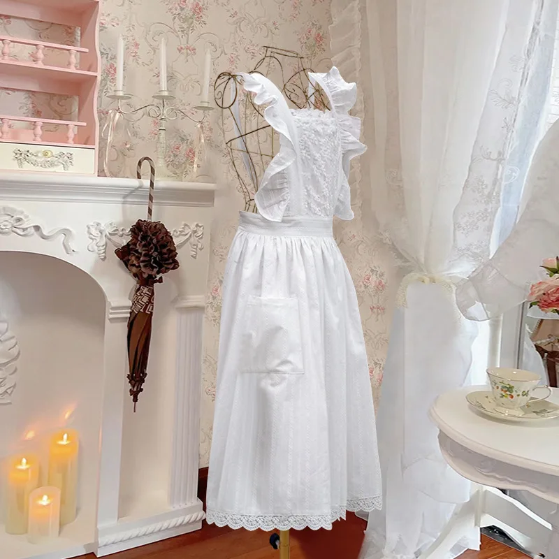 1pc Ins-style White Lace Apron Gardener and Florist Stain-resistant Waistband Artistic Retro and Fashionable White Smocks