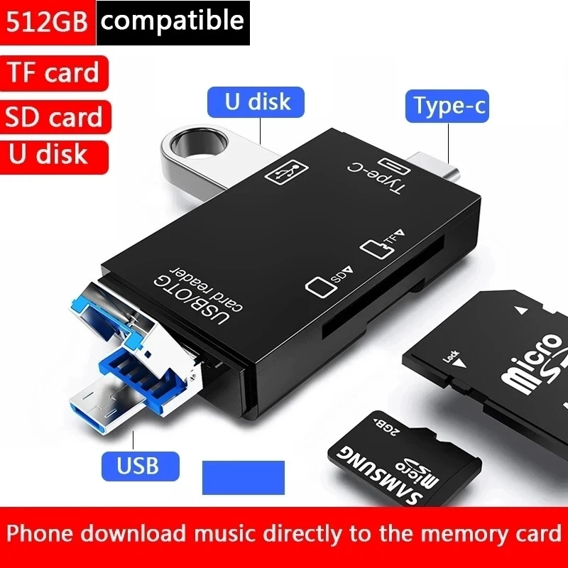 Multifunction USB 2.0 Type C/USB /Micro USB/TF/SD Smart Memory Card Reader OTG Flash Drive Card Reader Adapter Phone Accessories