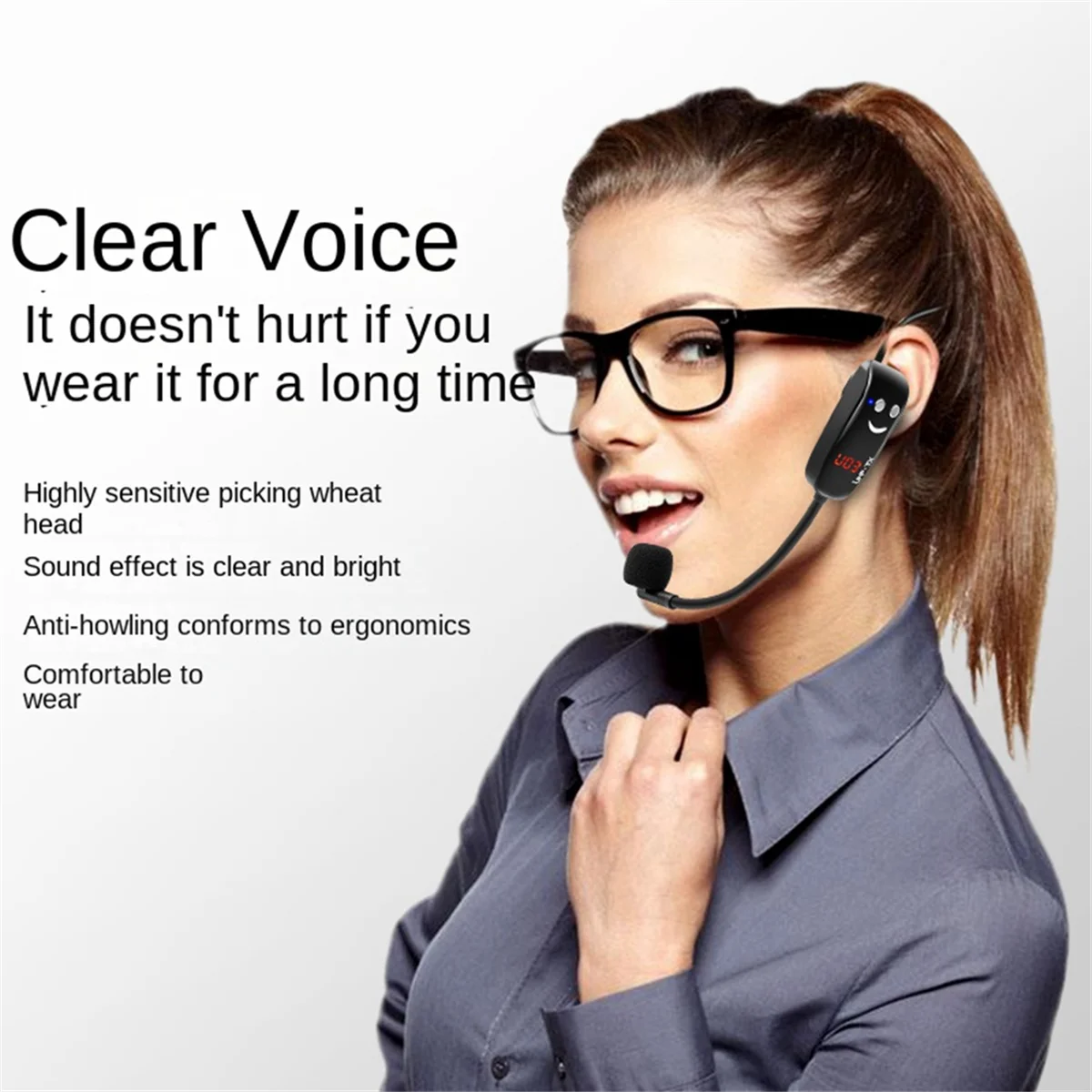 POP-lUHF ไมโครโฟนไร้สายสวมชุดหูฟังดิจิตอลจอแสดงผลชุดหูฟังไมโครโฟน Little Bee ลําโพงการสอน