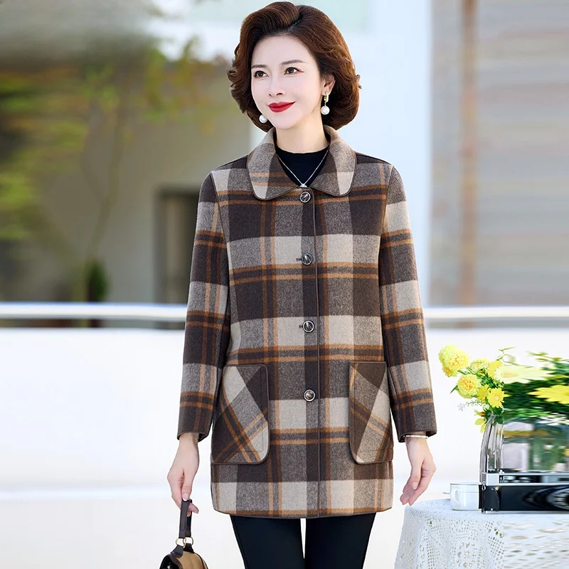 

Шерстяное пальто средней длины для женщин среднего возраста, осенне-весеннее, модное, с воротником, однобортное