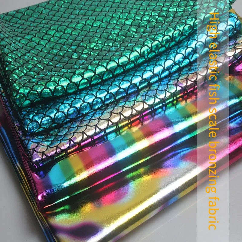 Fish Scale Elastic Bronzing Fabric By The Meter for Stage Costume Skirts Pants Decorative Diy Sewing Soft Shiny Cloth Rainbow