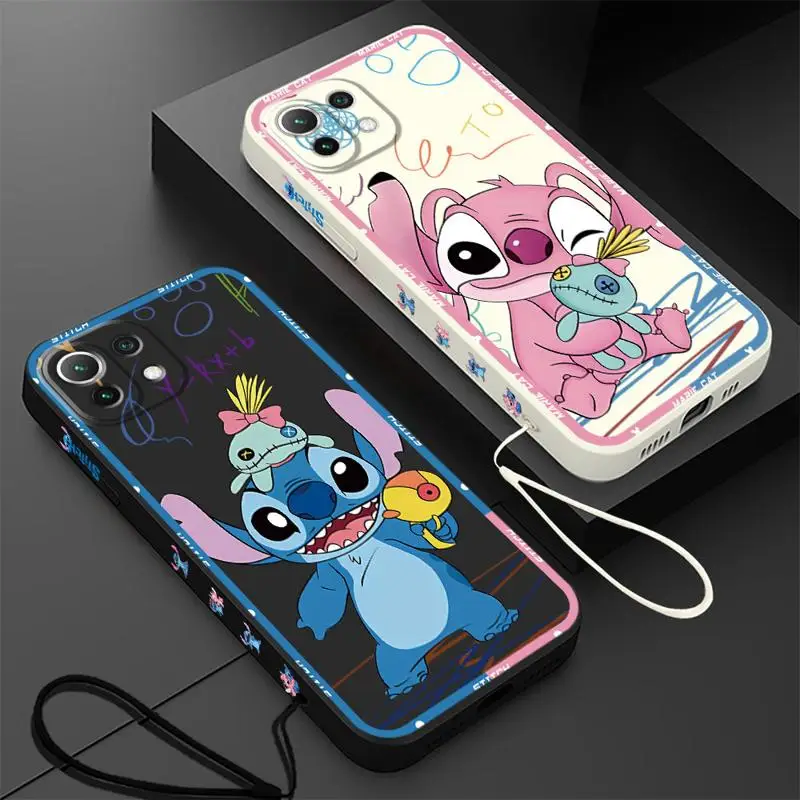 Cute Disney Stitch Phone Case for OPPO Realme 6 8 8i 9i 10 11 Pro 7i 8S 9 ProPlus 5G 7 11 10 4G Square Liquid With Lanyard Cover