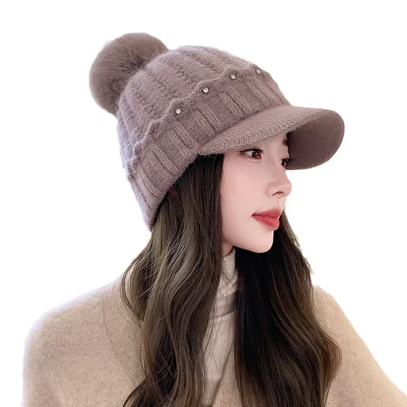 Ladies Thickened Thermal Duck Tongue Knitted Wool Hat Winter Hats Baseball Autumn and Winter Ear Protection CapTo Keep Warm