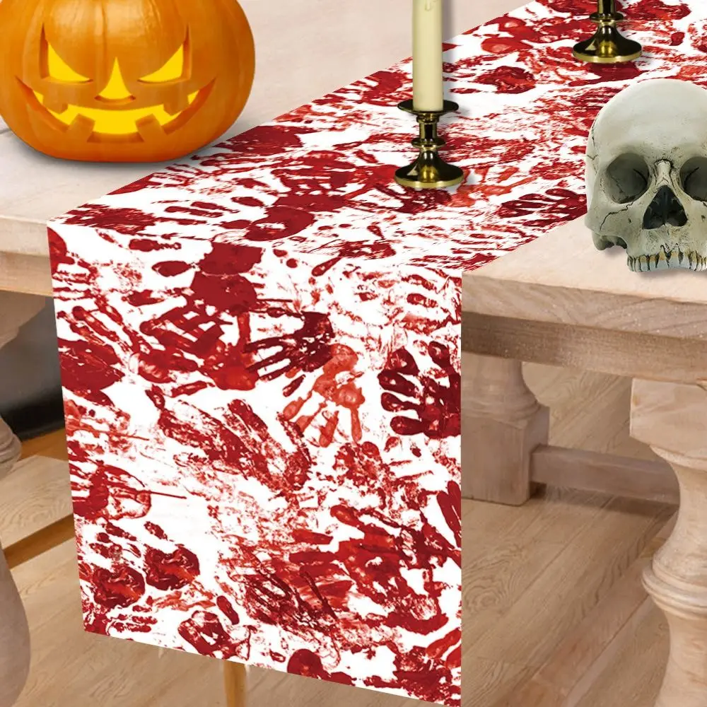 Bloody Halloween Table Runner Handprint Blood Stain Halloween Decorative Tablecloth Red Gothic Placemat Halloween Party