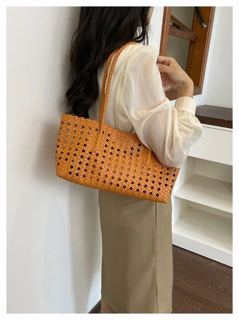 CEEKAY Damen-Tragetasche, orange, gewebtes Kunstleder, große Schulterhandtasche mit Reißverschlusstaschen-Set, Sommer, Strand, Urlaub, Mode – Detail 15