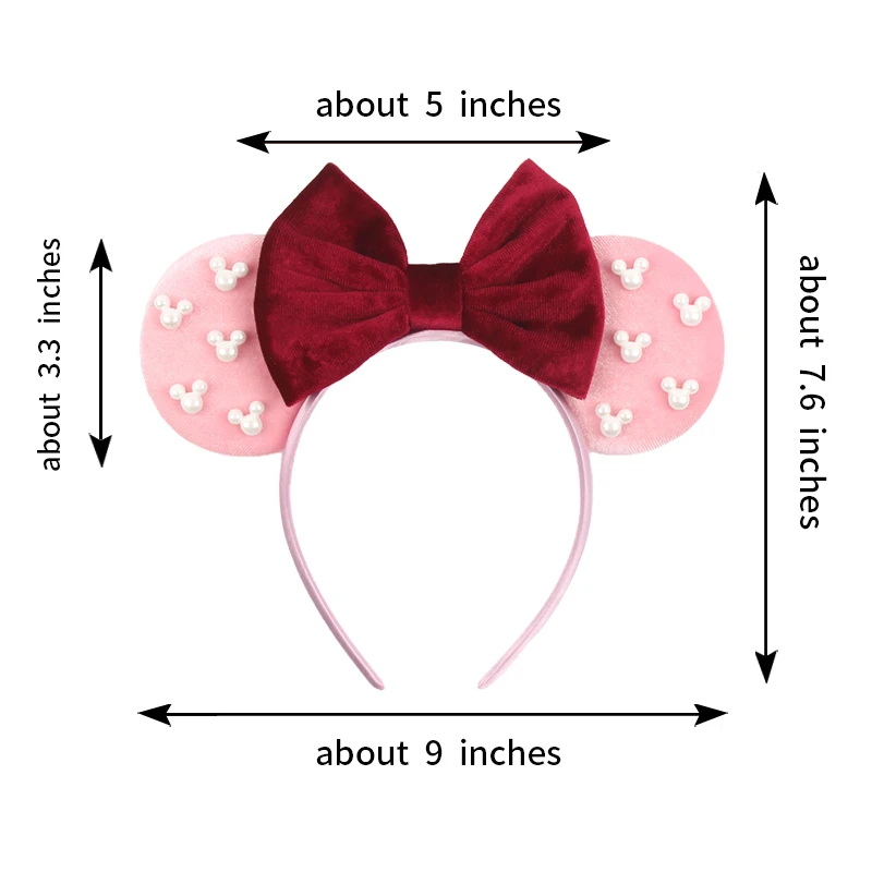 Pearls 3.3"Mouse Ears Headband 5‘’ Velvet Bow Hairband For Girls Festival Party Cosplay DIY Hair Accessories Women Gifts image 3