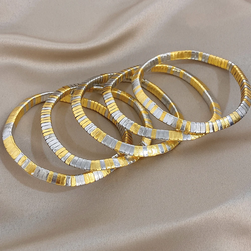 1pc/5pcs Vintage Gold Silver Color Elastic Bracelet for Women Men Minimalism Stackable Bangle Bracelets Delicate Jewelry