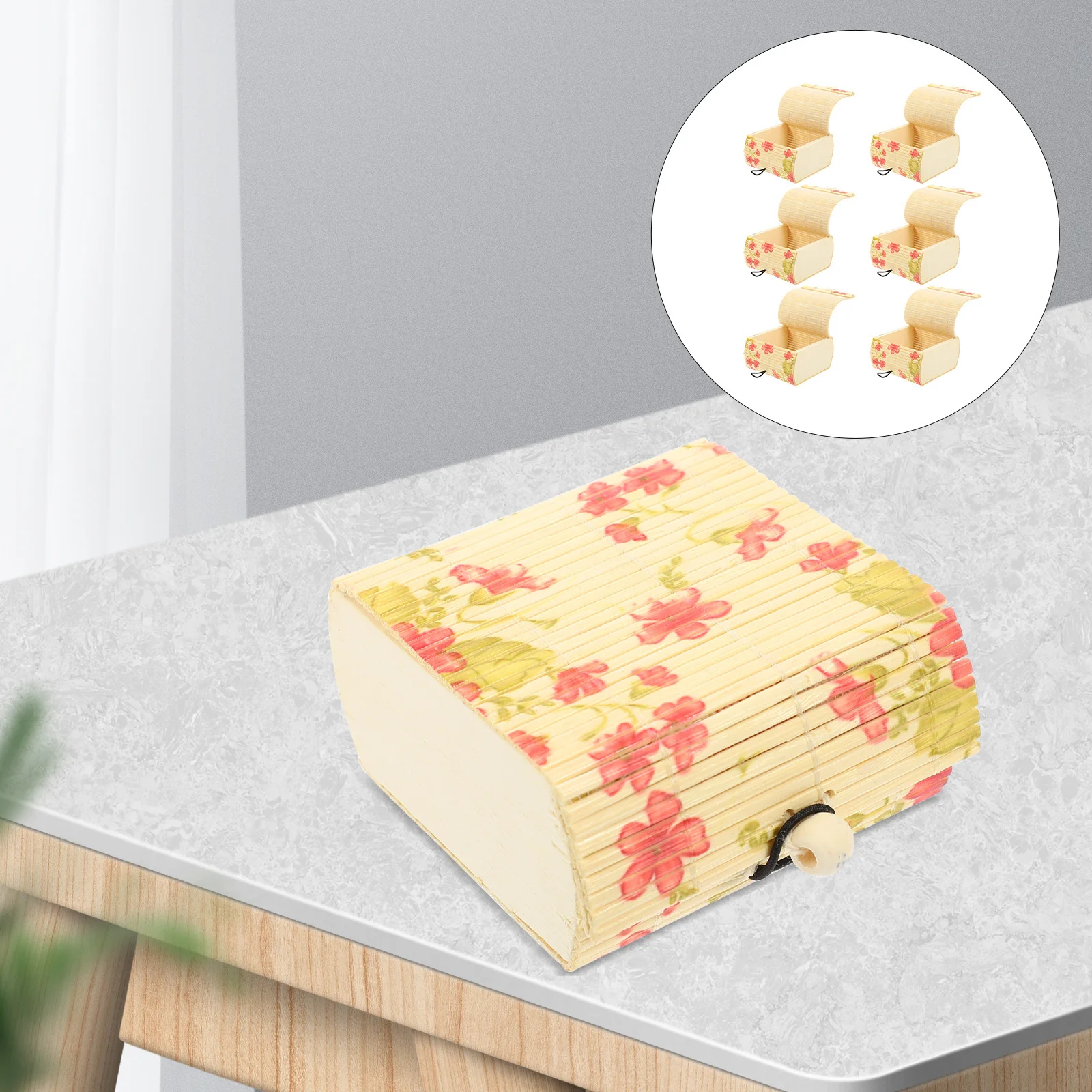 

6Pcs Bamboo Jewelry Storage Box Rustic Style Wear-Resistant Organizer for Rings Earrings Necklaces