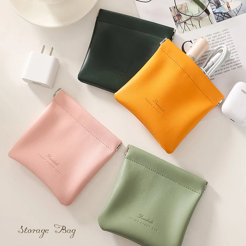 Ins PU Wires Earphone Storage Bag Leather Cosmetics Lipsticks Holder Case Portable Travel Wire Jewelry Organizer Pouch Mini Bag