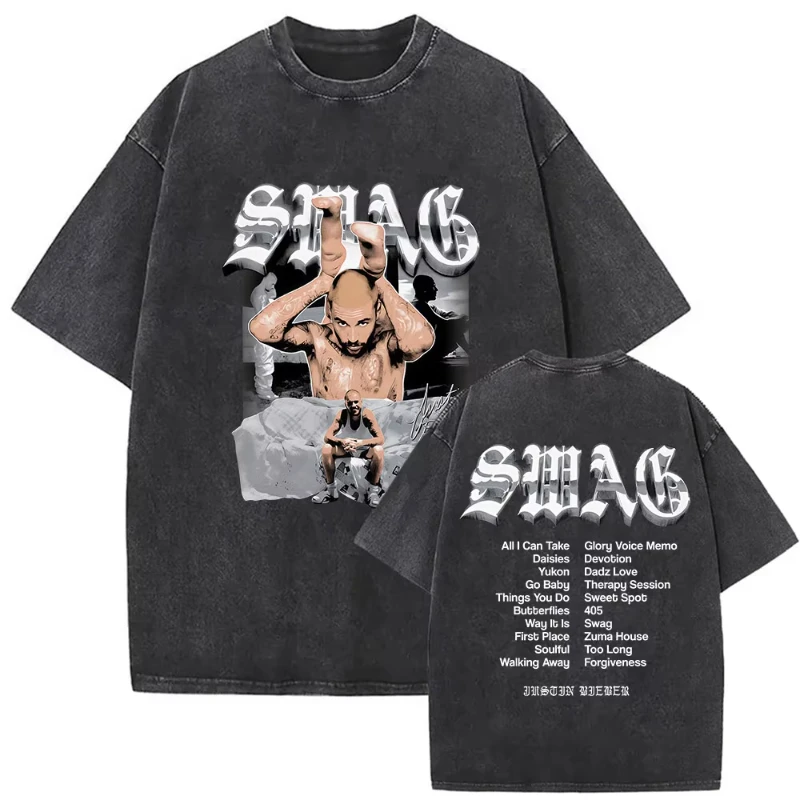 

Винтажные футболки унисекс с принтом Джастина Бибера SWAG Album 2025, с эффектом потертости, с круглым вырезом, высококачественные модные футболки в стиле хип-хоп и готика