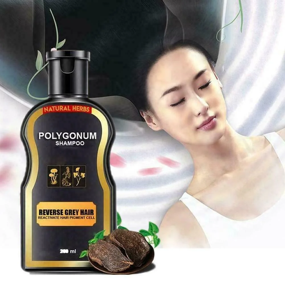 200ml Reverse Grey Hair Darkening Natural Polygonum Shampoo Black Hair Shampoo Anti Gray Hair Treatment White Removal Herbal