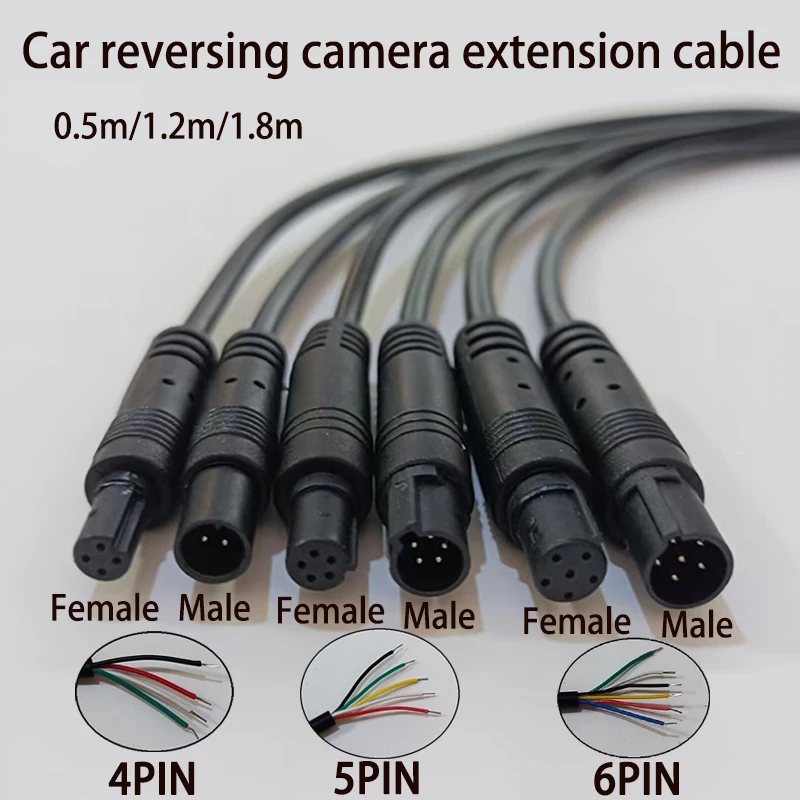 4/5/6 Pin Car Reversing Camera Extension Cable Male Female DIY Power Wire for Car DVR Camera 0.5m/1.2m/1.8m
