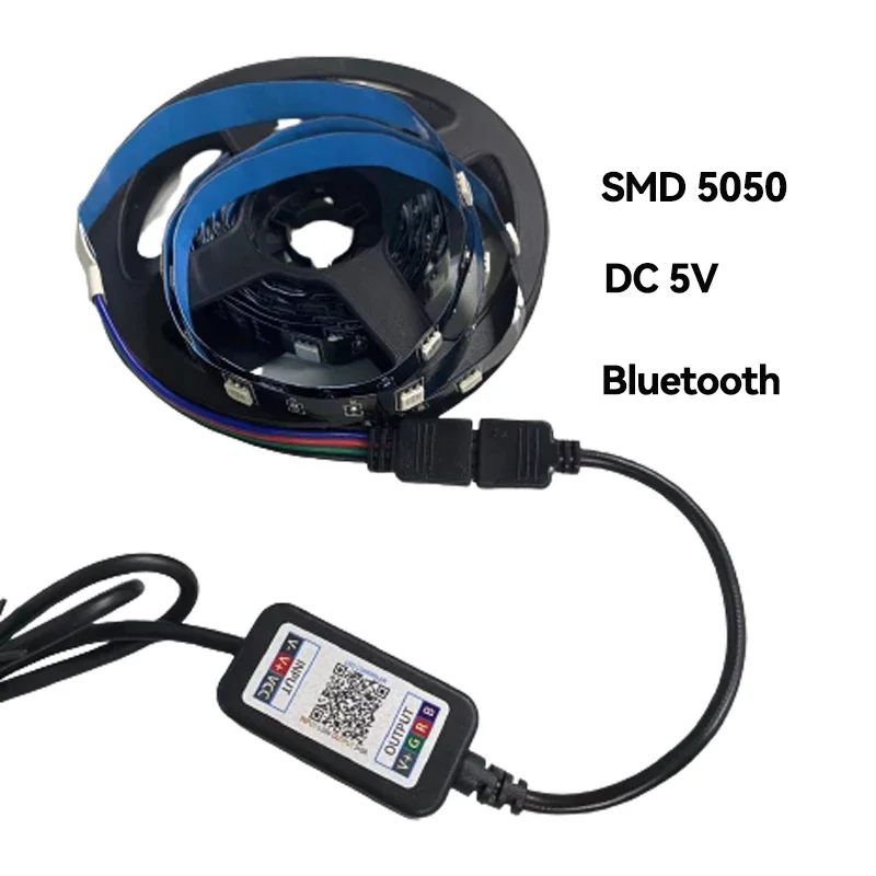 Fita de Fita LED com USB e Bluetooth Música, Fita Flexível Lâmpada, RGB, Luz de Fundo TV, Decoração, DC 5V, 5050, 1m, 2m, 3m, 4m, 5m