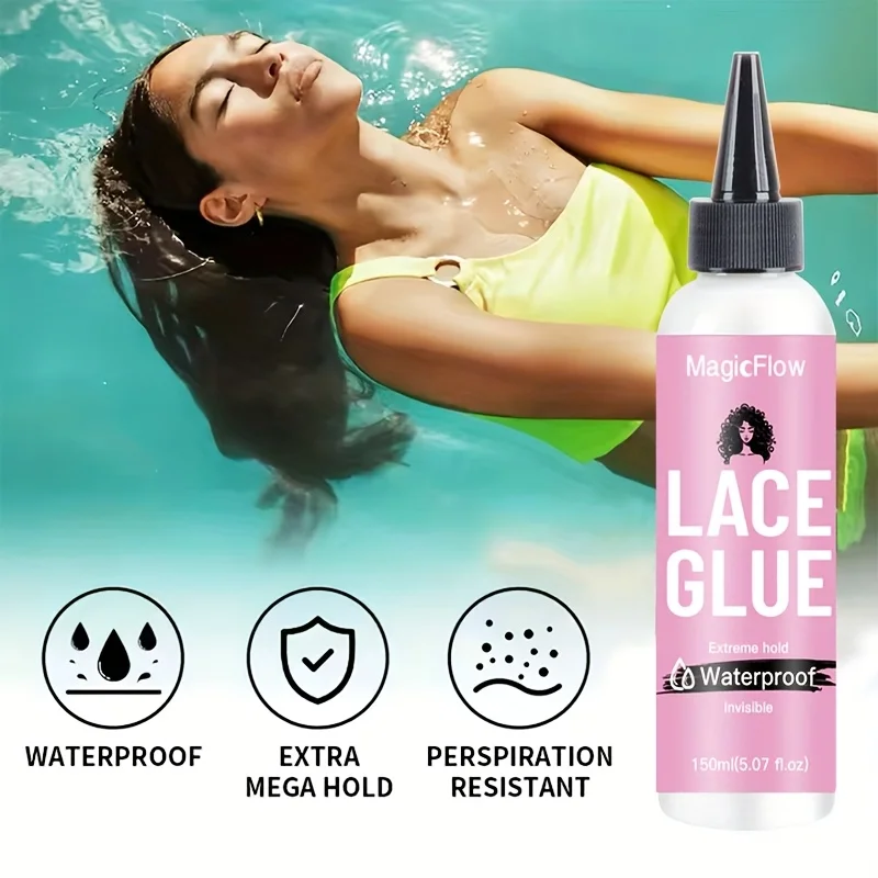 

150ml/5.07fl.oz Waterproof Lace Wig Glue - Strong Hold, Invisible & Quick Dry | No Odor, Easy Removal Hair Adhesive.