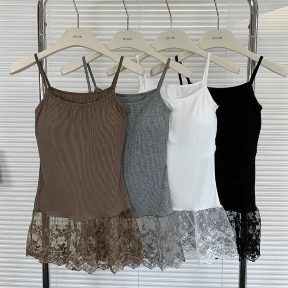 Sweet Cotton Lace Slip Dress Lace Slim Strap Layered Camisole Casual Splicing Skirt Spaghetti Strap Top Vacation