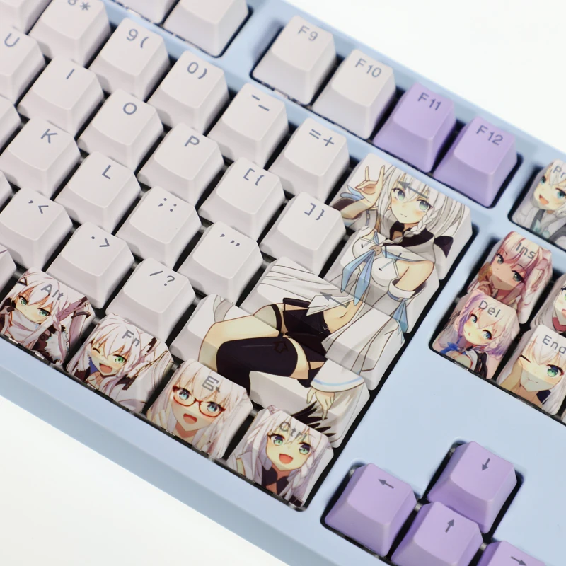 108 touches PBT 5 côtés colorant sous-lit Keycaps dessin animé jeu clé casquettes rétro-éclairé Keycap pour VTuber Shirakami Fubuki