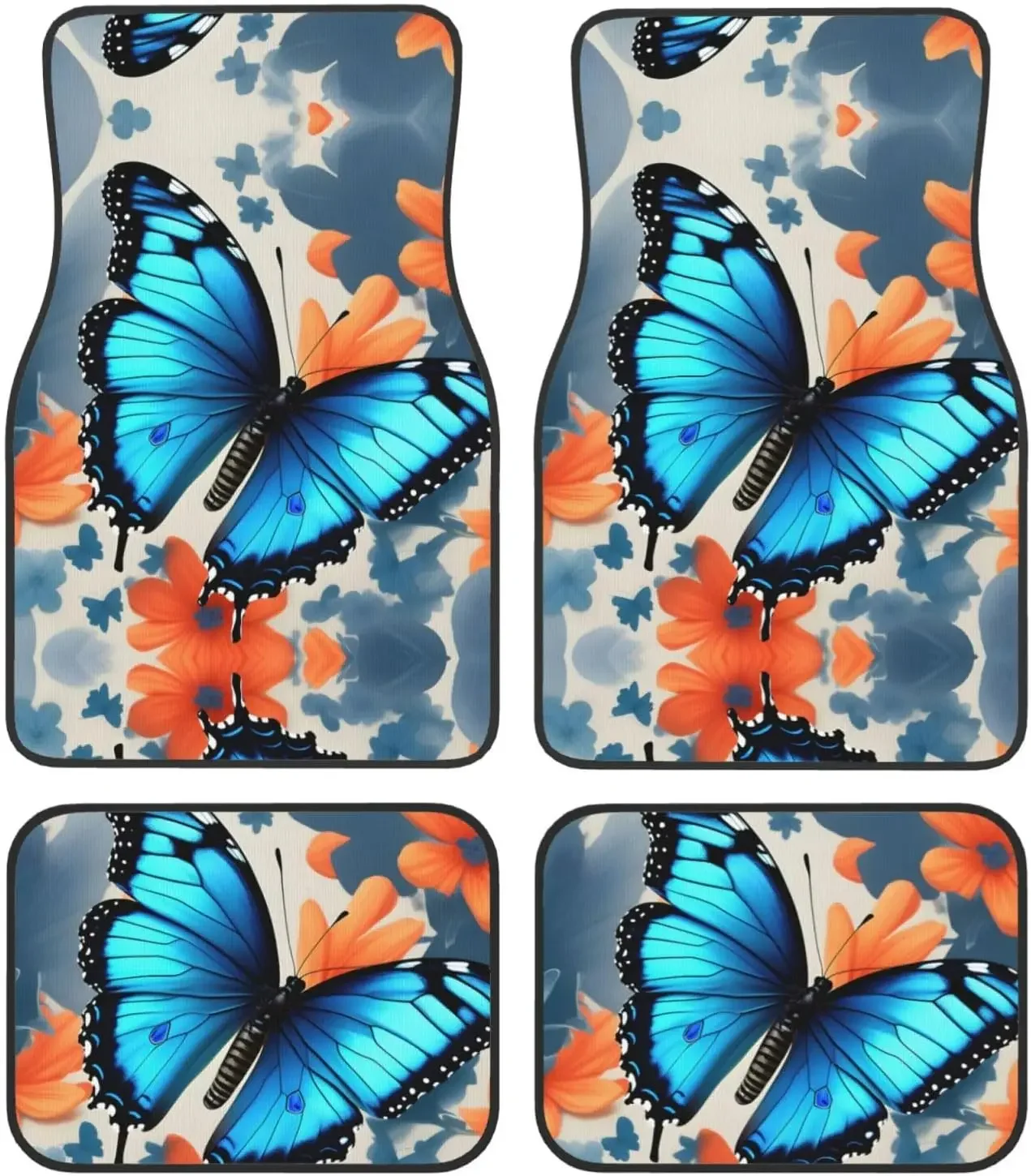 

Blue Butterfly SamLng Car Foot Mat Four-Piece Set - Front & Rear Universal Car Floor Mats for SUVs, Trucks, Sedans