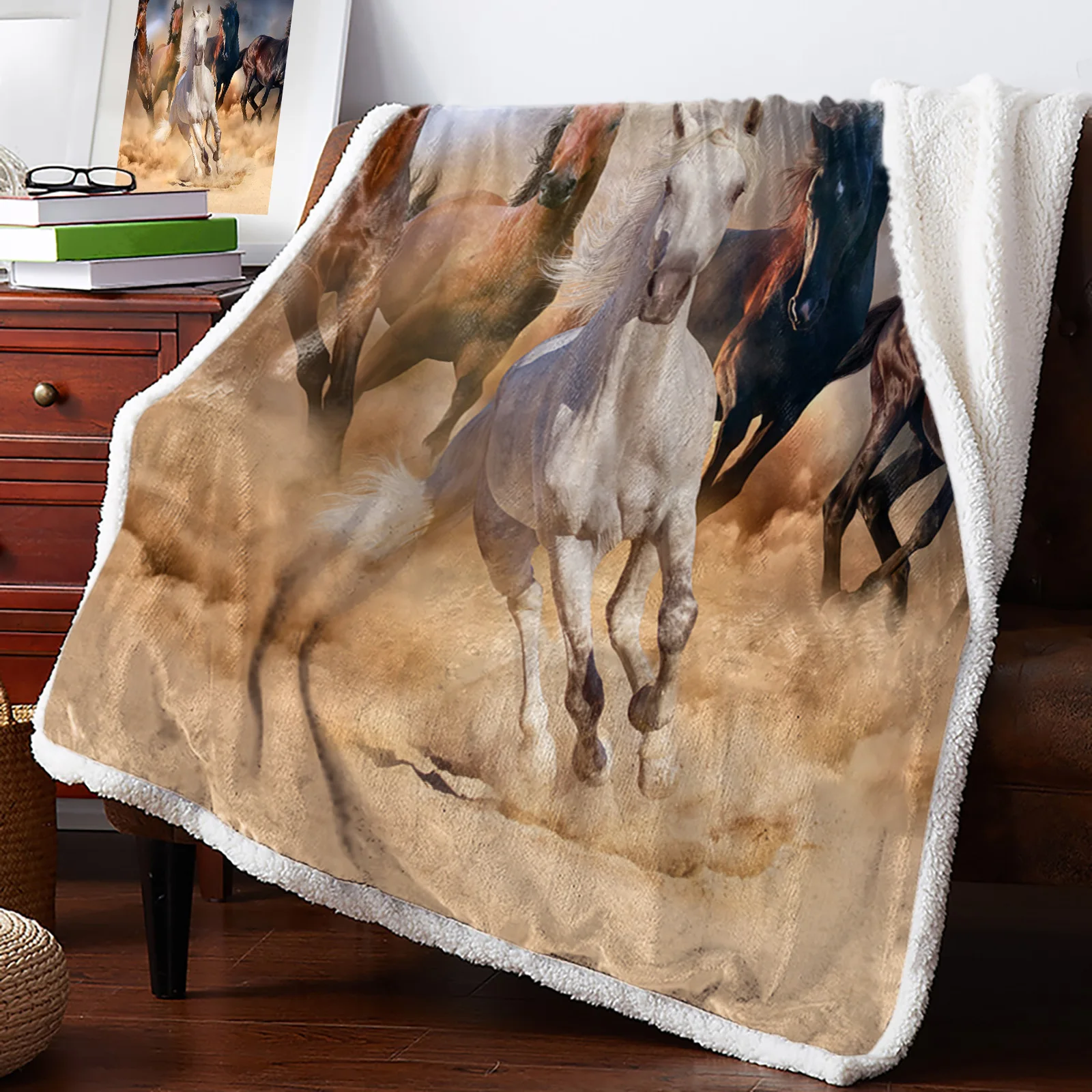 

Running Horse Animal Blankets Winter Warm Cashmere Blanket Office Sofa Soft Throw Blanket Kids Bed Bedspread