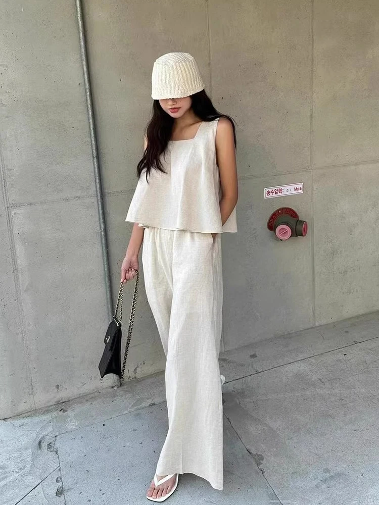 

Шикарный летний винтажный жилет с воротником, универсальный комплект повседневных брюк с высокой талией, модный свободный крой, студенческая рабочая одежда, ансамбль