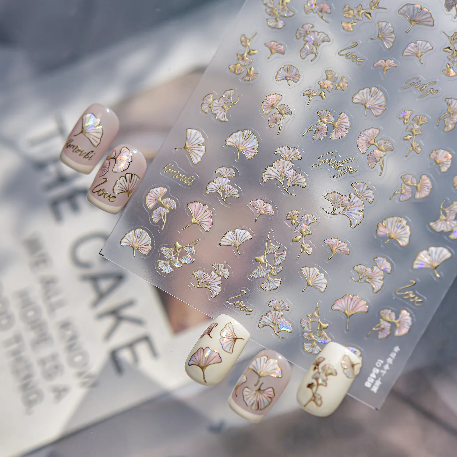 Fresh Ginkgo Leaves Nail Stickers Shiny Maple Swallow Butterfly  Pumpkin Gold Stamped Nail Decoration Stickers Manicure Decals