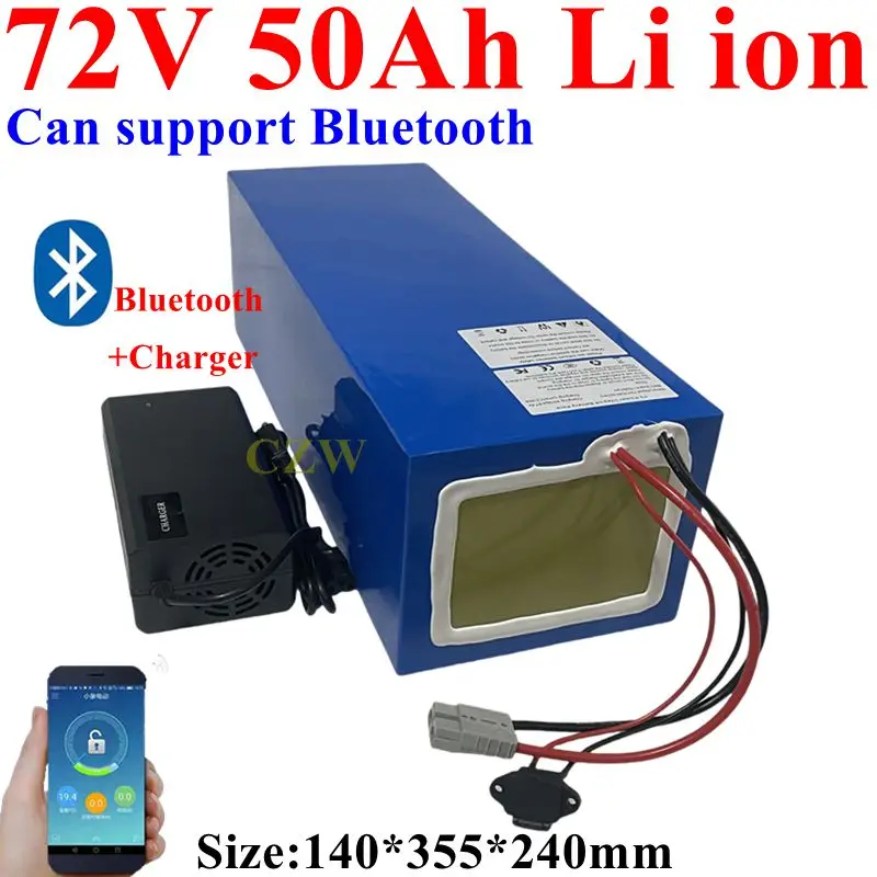 

CZW 72v 50Ah lithium ion with Bluetooth APP BMS for 5000W 10KW bicycle scooter bike Motorcycle Forklift Crane truck +10A charger