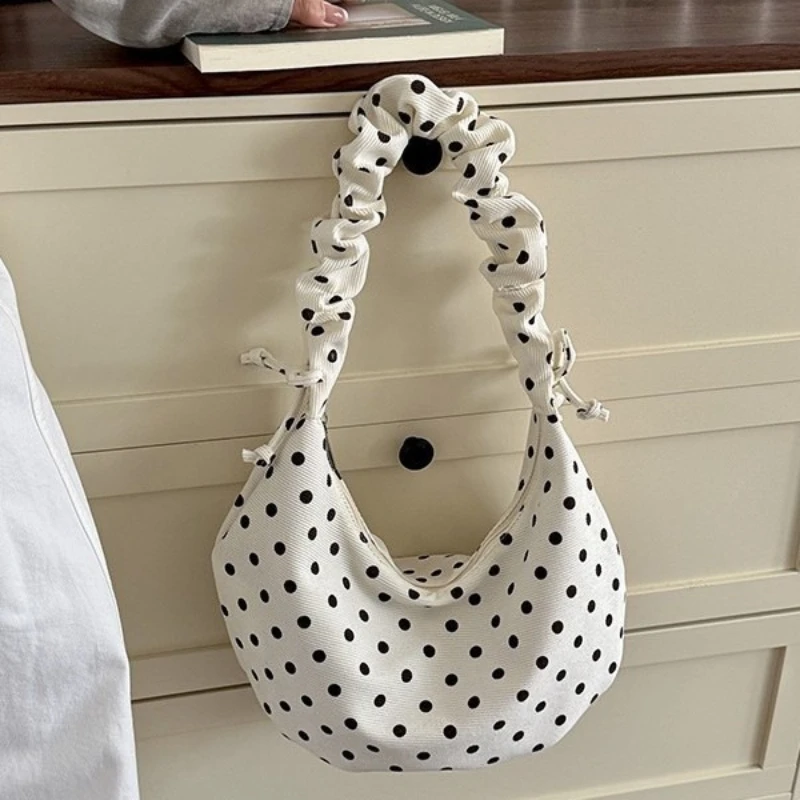 

Fashion Polka Dot Women Shoulder Bag Niche Drawstring Cloud Hobos Bag High Quality Canvas Commuting Crossbody Armpit Bag