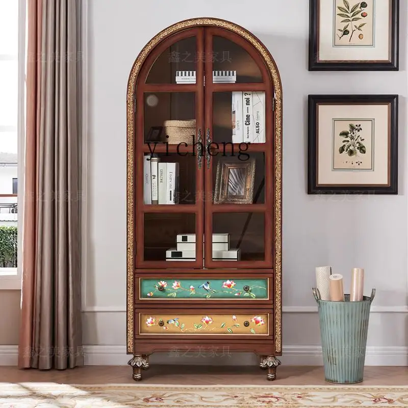 

LSL bookcase solid wood painted glass wine cabinet multi-layer complete storage cabinet study double door storage