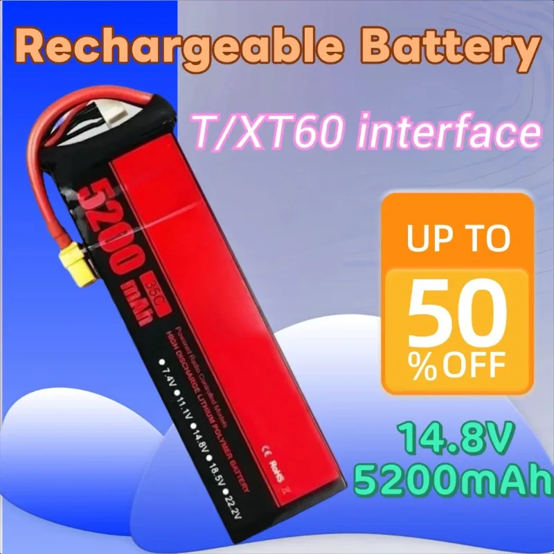 

14.8V 5200mAh 4S 35C T/XT60 LiPo Rechargeable Battery for RC Quadcopter Helicopter FPV Racing Drone