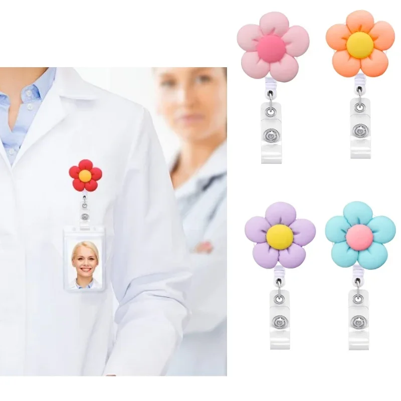 1PCS New Flower Retractable Nurse Chest Badge Reel Clip Holder Students Doctor Work ID Card Holder Keychain Accessories