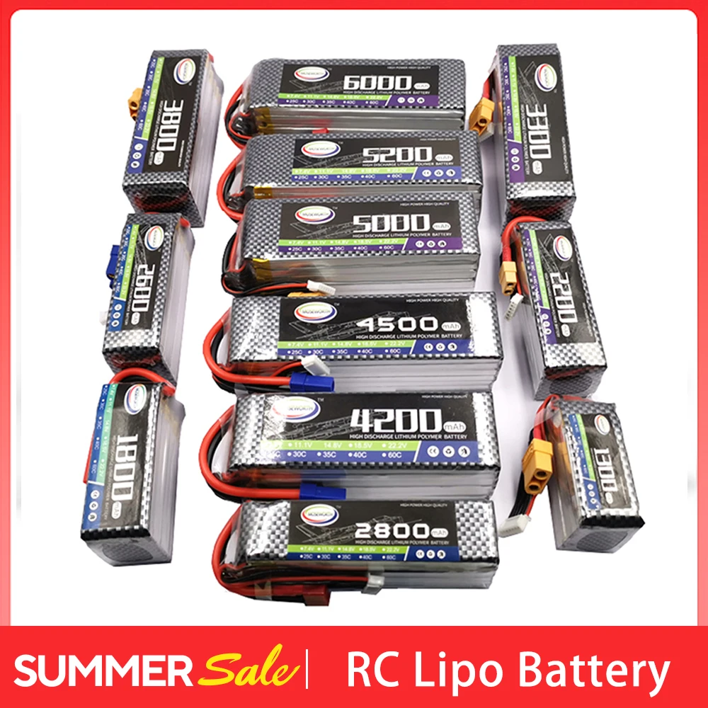 

RC Lipo Battery 2S 3S 4S 2200 3300 3500 4200 5000 5200mAh 7.4V 11.1V 14.8V 25C 35C 60C XT60 RC Parts Toys Airplane Drone Car