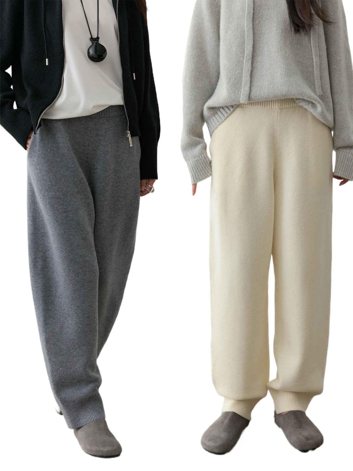 Winter life-saving artifact! Heavy 4-strand thickened relaxed circular arc micro-pile foot-closing pure wool knitted sweatpants