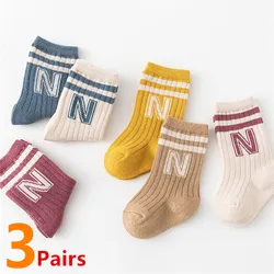 3Pairs Children Knit Socks Soft Cotton Letter Kids Long Knee High Sock Infant Toddler Baby Boys Girls Cute Stripe Socken