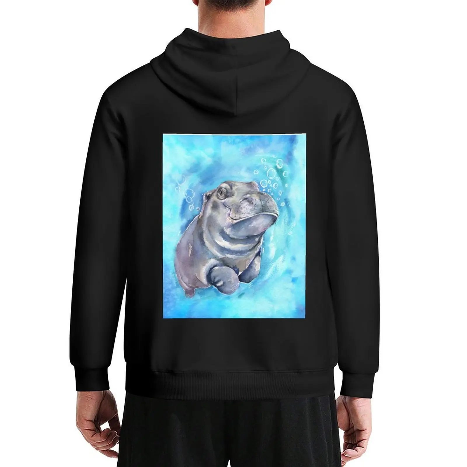 

Hippo Baby watercolor art from George Dyachenko Hoodie autumn clothes autumn men's sweat-shirt set anime clothing tracksuits