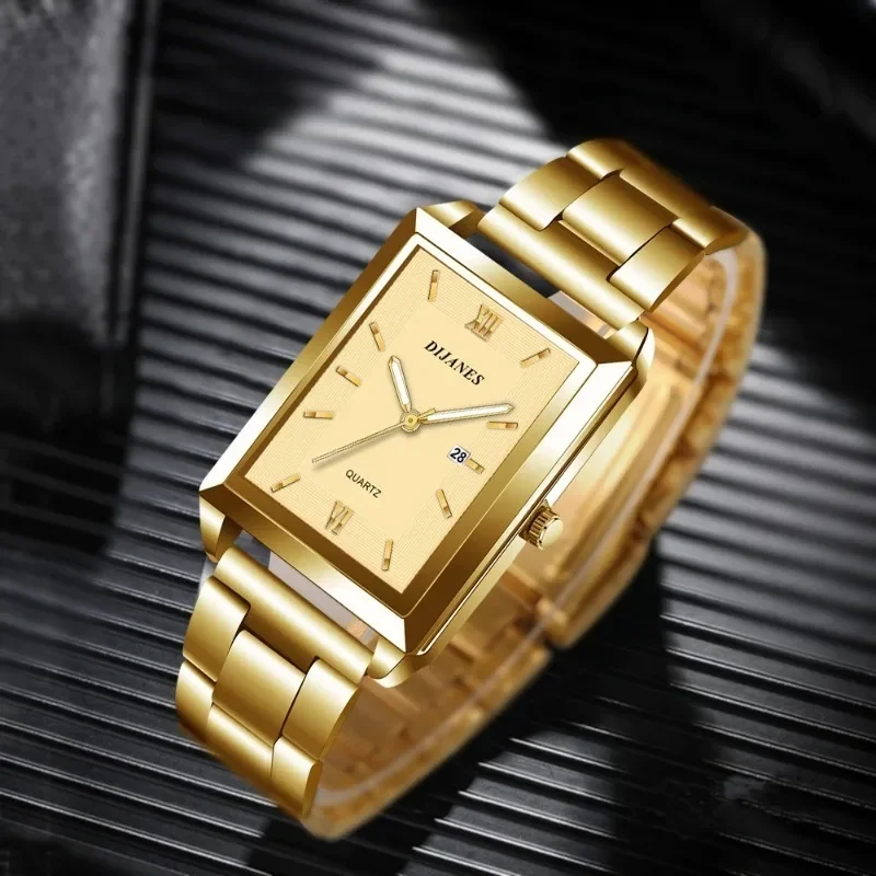 Full Stainless Steel Watch For Men Rectangle Business Male Clock Luxury Gold Steel Belt Waterproof Men Watch relógio masculino