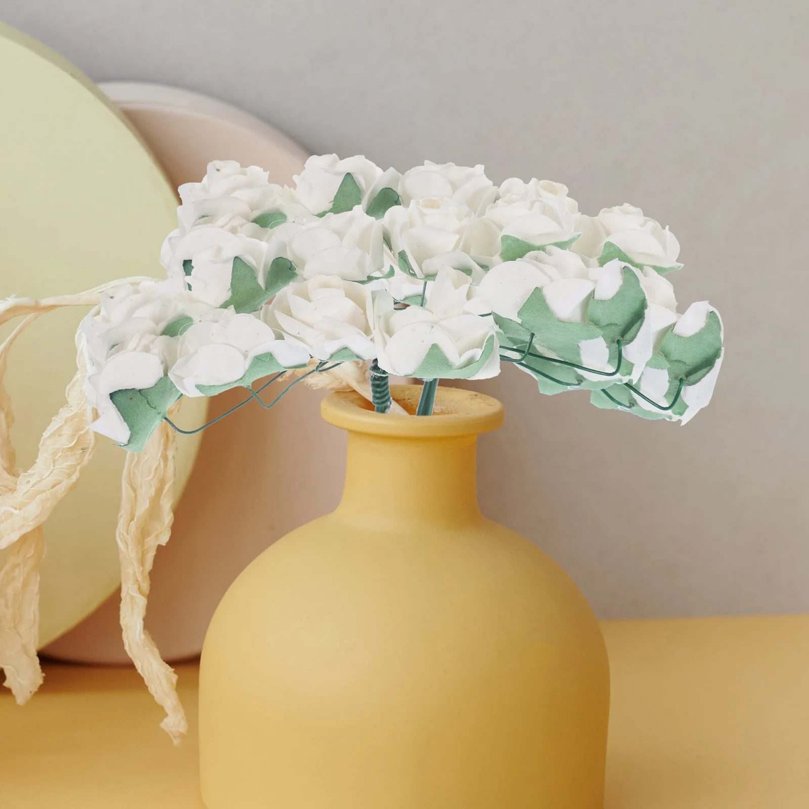 

144 Pcs Fake Flowers Artificial Roses for Crafts Bohemian White Decorations Paper
