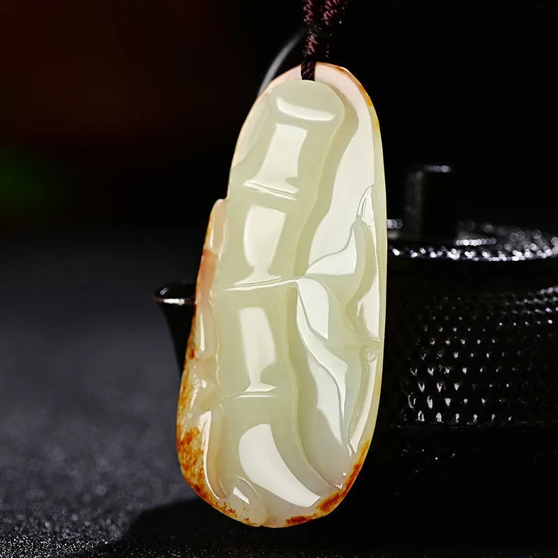 Hotan White Pendant, Red-Skin Stone, Sheep Fat Jade Design, Unisex Sweater Chain