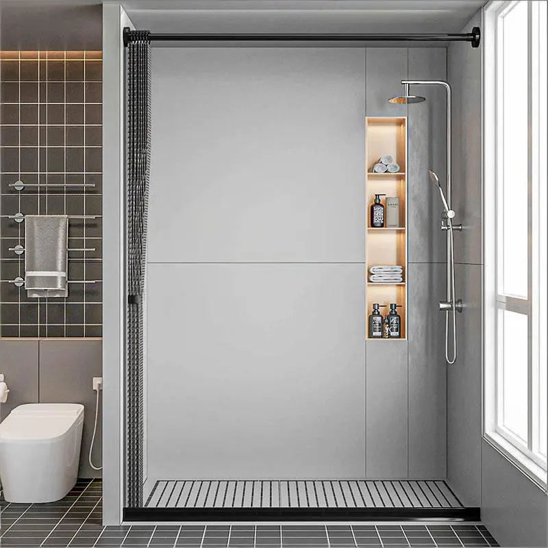 Foldable Shower Curtain Double Sided Waterproof Dry Wet Separation Thick Durable with Hooks for Master Bath Shower Room Effectiv