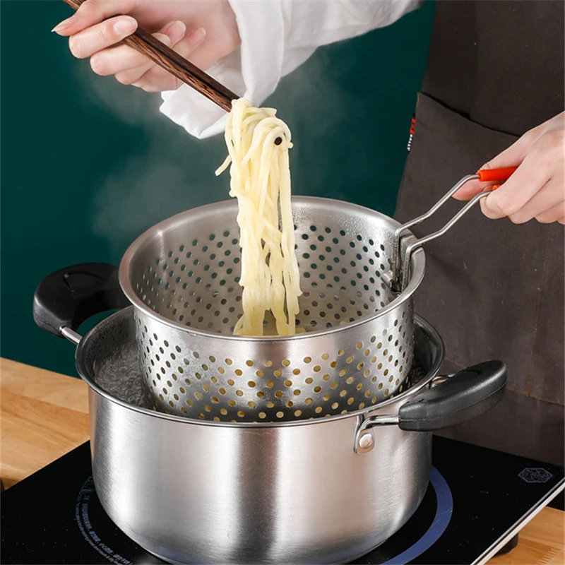 

Stainless Steel Foldable Handle Frying Basket Kitchen Handheld Colander Noodles French Fries Sieve Oil Strainer Cooking Tools