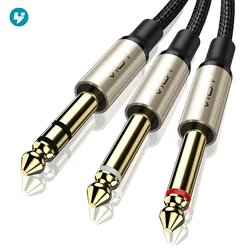 6.35mm TRS Cable 1/4 Inch TRS Male To Dual 1/4 Inch TS Male Stereo Y Splitter Audio Cord for Speaker Mixer Amp Guitar