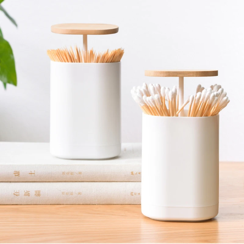 Toothpick Holder Cotton Swabs Box Automatic Pop-up Toothpick Storage Case Dispenser Dental Floss Storage Container Home Decor