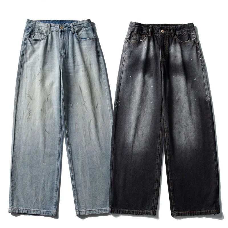 

HELLOMARCEL EU US Size Washed Distressed Y2K Jeans Men Women Loose Casual Pants Wide-Leg Oversize Trousers