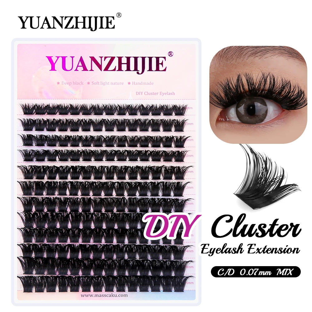 

YUANZHIJIE 0.07mm Thickness Segmented False Eyelash C/D Curl Ribbon Clusters Lashes Mix 8-16mm Length DIY Eyelashes Extensions